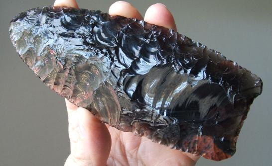 Paleo Indian Clovis Style Spear Point -- Midnight Lace Obsidian -- 2004 A.D.