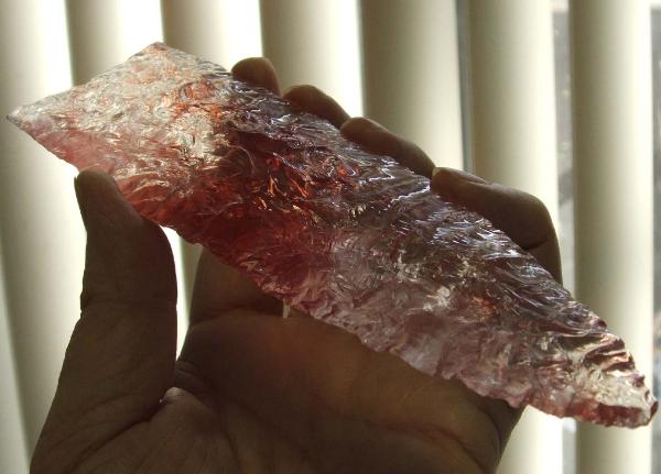 Clovis Point made in 2006 A.D. of a vitrified/glassy quartz material -- Brilliant Water Crystal