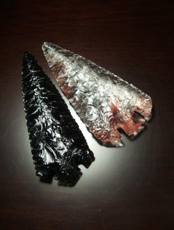 Obsidian Ross Blade--2010 A.D.--and Vitrified Quartz Archaic style blade--2007 A.D. 