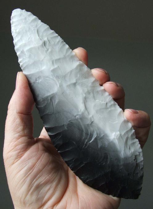 Paleolithic Solutrean style double ended blade -- black and white Novaculite -- 2006 A.D.